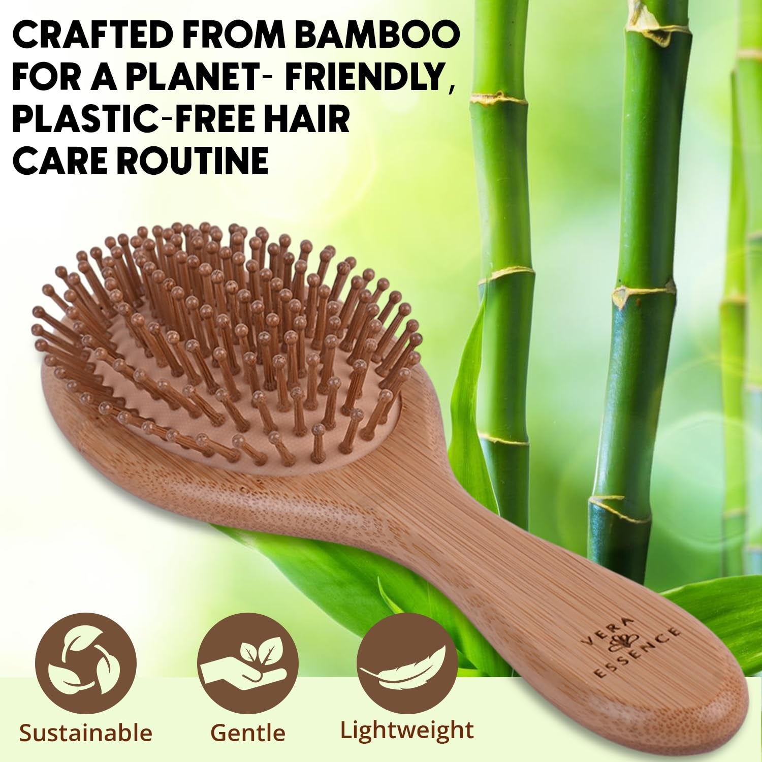 Bamboo Hair Brush for Women & Men, Wooden Paddle Brush with Rounded Bamboo Pins for Detangling, Scalp Massage & Healthy Hair Support, Ideal for Thick, Thin, Curly, Wet & Dry Hair