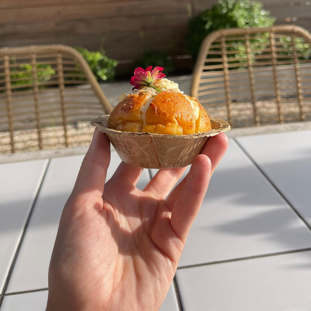 TAPARI Mini Disposable Bowls - 20 Pack Mini Leaf Bowls - 4 Inch - Sturdy & Eco-Friendly - Home Compostable & Biodegradable Bowls for Parties - Bowl for Soup, Hot & Cold Food - Sal Leaf - 3 Fl Oz