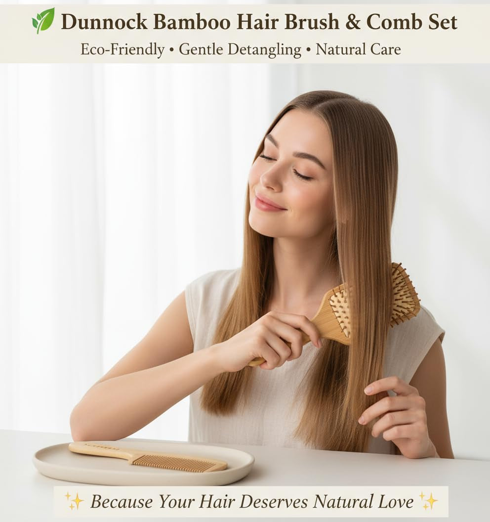 Bamboo Paddle Hairbrush Set of 2 – Eco Friendly Rectangular Bamboo Bristles Detangling Scalp Massage & Styling Natural Hair Brush Hair Growth, Plastic Free Sustainable Hair Care for Men & Women