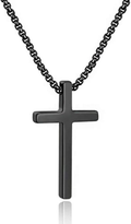Cross Necklace for Men Teen Boys, Silver Black Gold Stainless Steel Plain Cross Pendant Necklace Box Chain 16-30 Inch