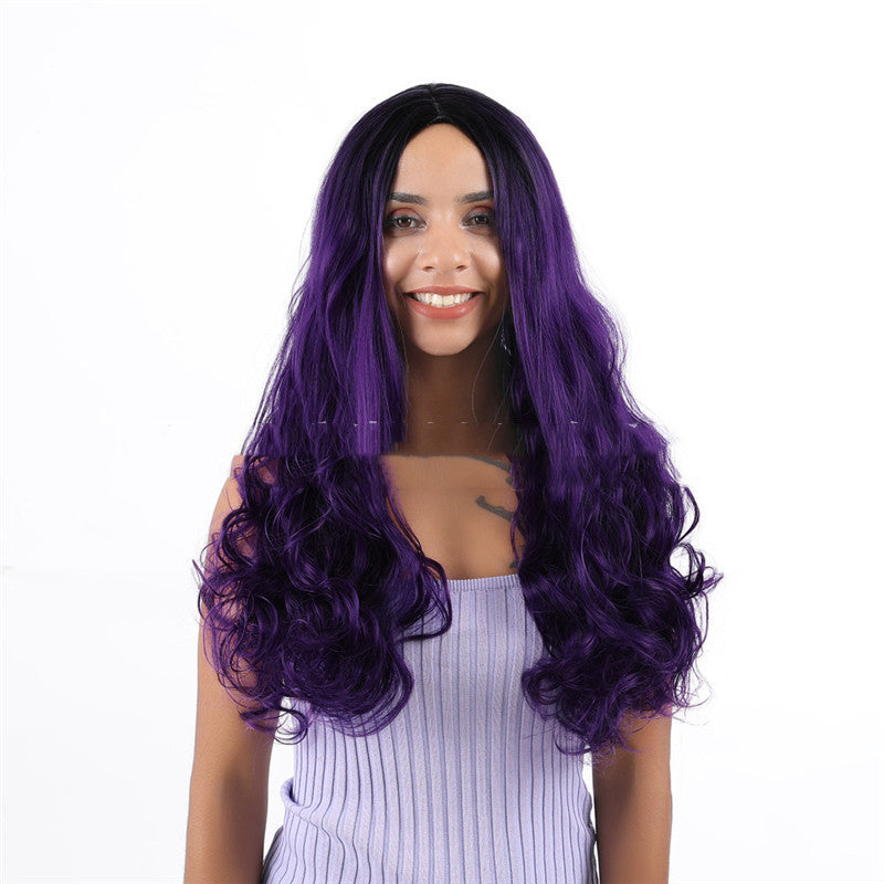 Gradient Color Two-Color Gradient Big Wave Black Purple Middle Part