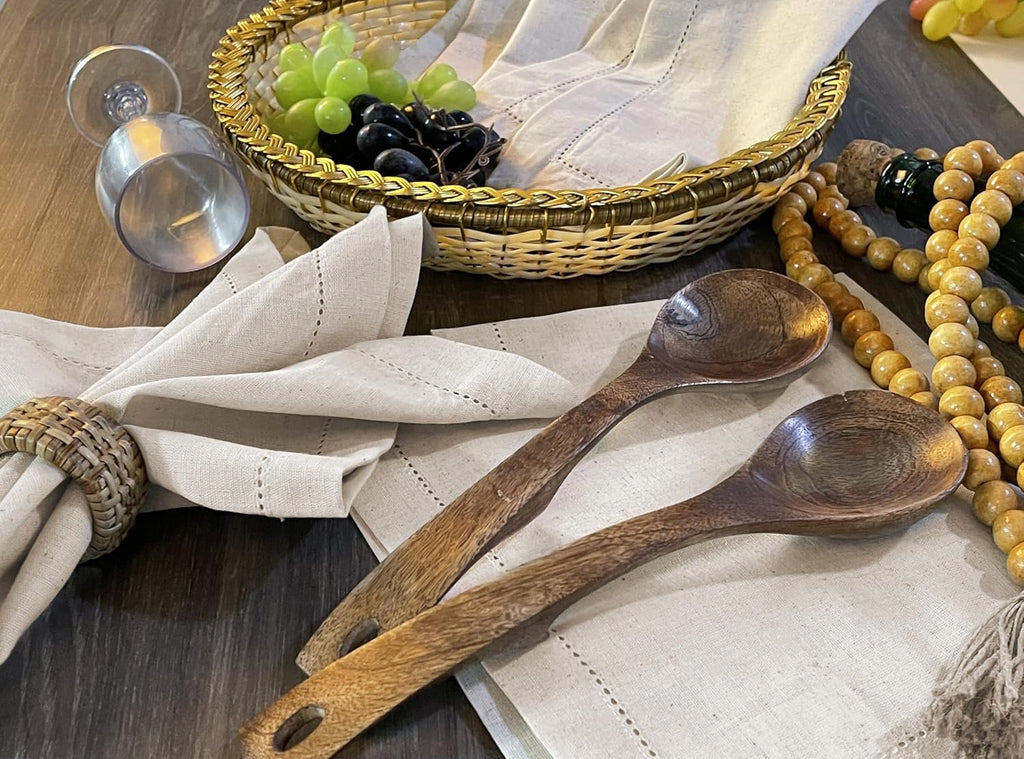 Linen Flax Cotton Cloth Dinner Napkins Set of 12 – 18X18 Natural Fabric with Hemstitched Mitered Corners – Machine Washable Wedding, Cocktail & Party Table Napkins
