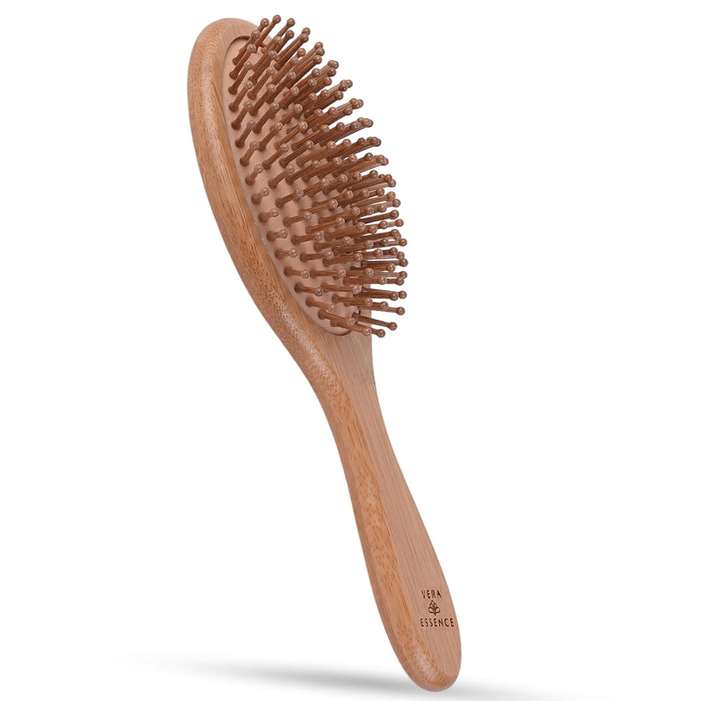 Bamboo Hair Brush for Women & Men, Wooden Paddle Brush with Rounded Bamboo Pins for Detangling, Scalp Massage & Healthy Hair Support, Ideal for Thick, Thin, Curly, Wet & Dry Hair