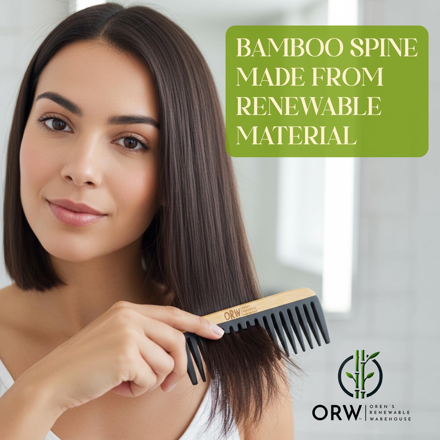 Wide Tooth Comb for Curly Hair – Bamboo Detangling Comb for Wet Hair, Shower Safe, Bakelite Reinforced, Durable, SGS REACH Tested