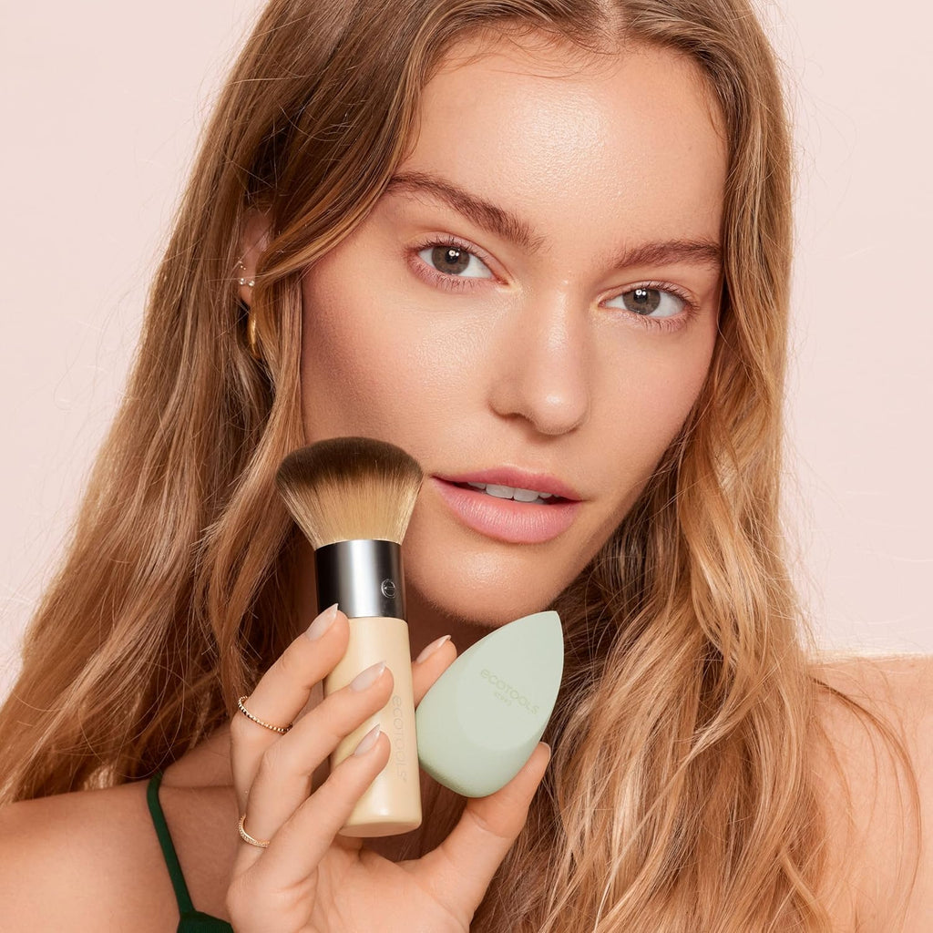 Blend + Blur Makeup Brush and Sponge Duo, Makeup Blender Sponge & Foundation Brush, for Liquid & Cream Makeup, Cloud Skin, Eco Friendly, Latex-Free, Cruelty Free, & Vegan, 2 Piece Set