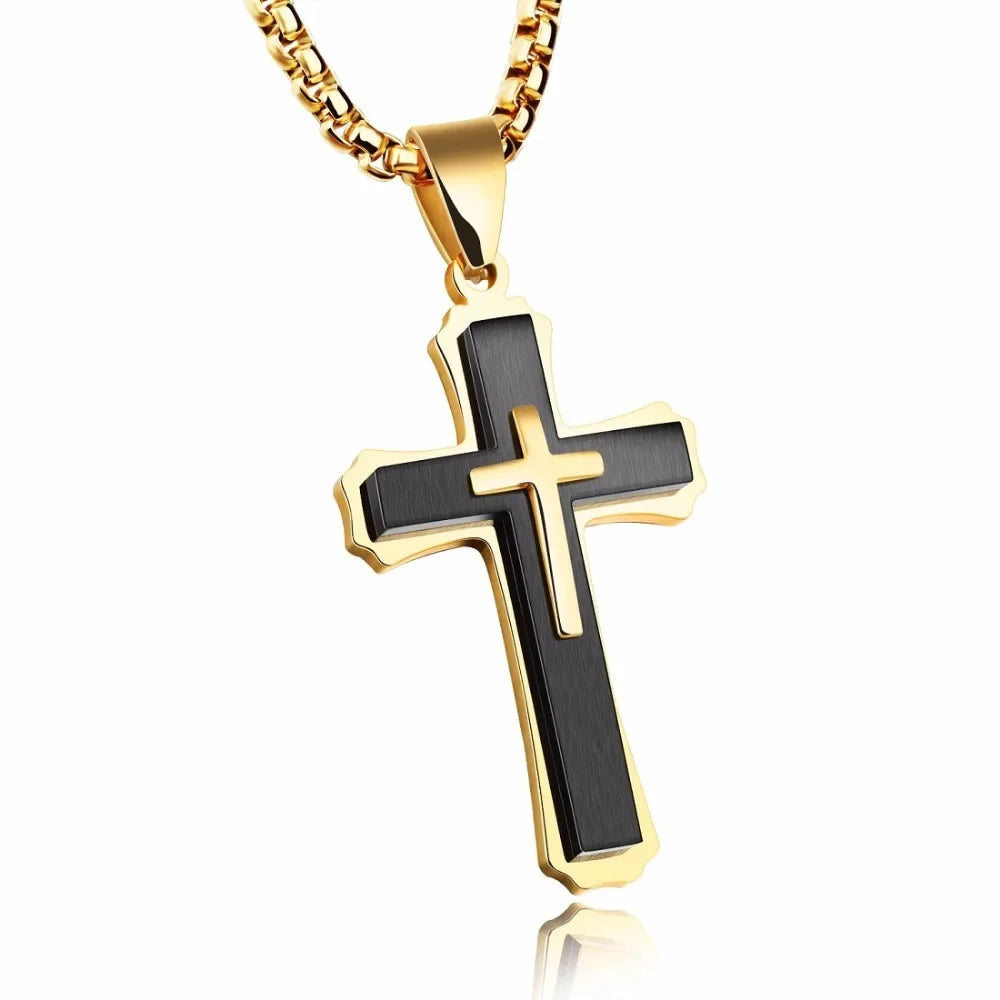 Men Necklaces & Pendants Male Cross Necklace Punk Stainless Steel Chain Fashion Jewelry White Black Golden