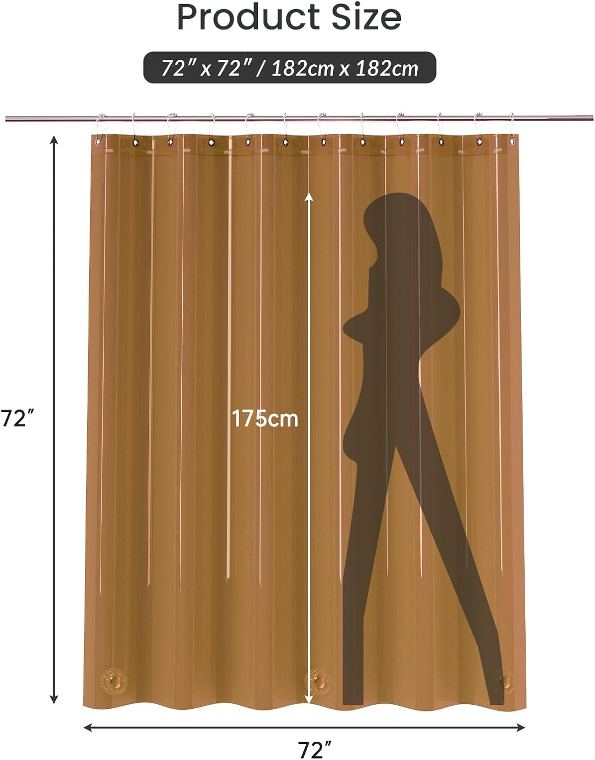Premium EVA Shower Curtain Amber, Luxury Shower Curtain Clear Brown Jelly-Like Soft, Waterproof Clear Brown Shower Liner with 3 Weighted Stones and 12 Grommets, Recyclable Packaging