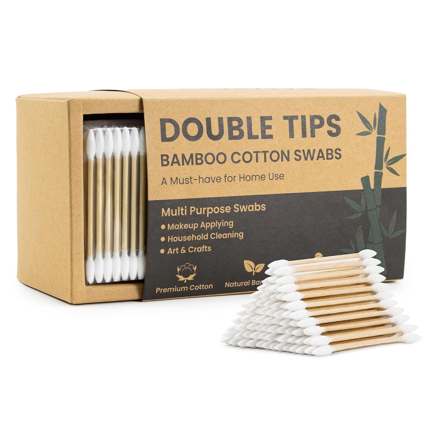 Pointed Cotton Swabs 600 Count with Paper Box, Double Precision Tips with Bamboo Sticks, Pointy Cotton Buds for Makeup Nail Care and Crafts