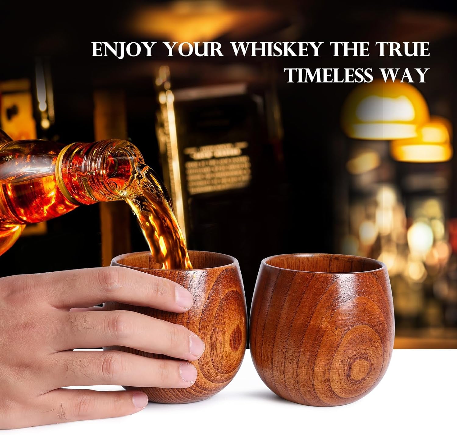 Whiskey Glasses Sets, Bourbon Glass, Bourbon Gifts for Men, Finished Wooden Old Fashioned Glass, Great Whiskey Gifts for Men, Dad, or Brother (2 Pack)