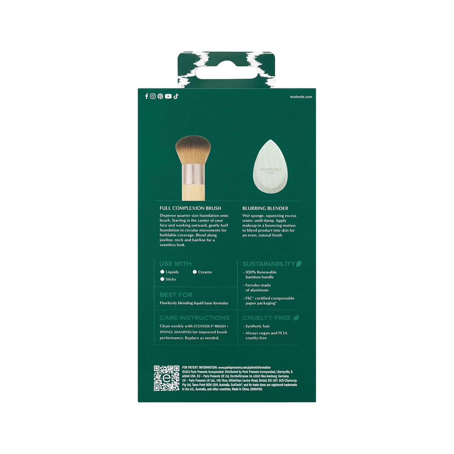 Blend + Blur Makeup Brush and Sponge Duo, Makeup Blender Sponge & Foundation Brush, for Liquid & Cream Makeup, Cloud Skin, Eco Friendly, Latex-Free, Cruelty Free, & Vegan, 2 Piece Set