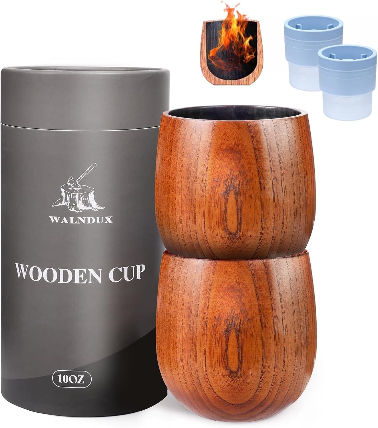 Upgraded Charred Whiskey Glasses Sets, Bourbon Drinking Glass, Bourbon Gifts for Men, Finished Wooden Old Fashioned Glass, Great Whiskey Gifts for Men, Dad, or Brother (2 Pack)