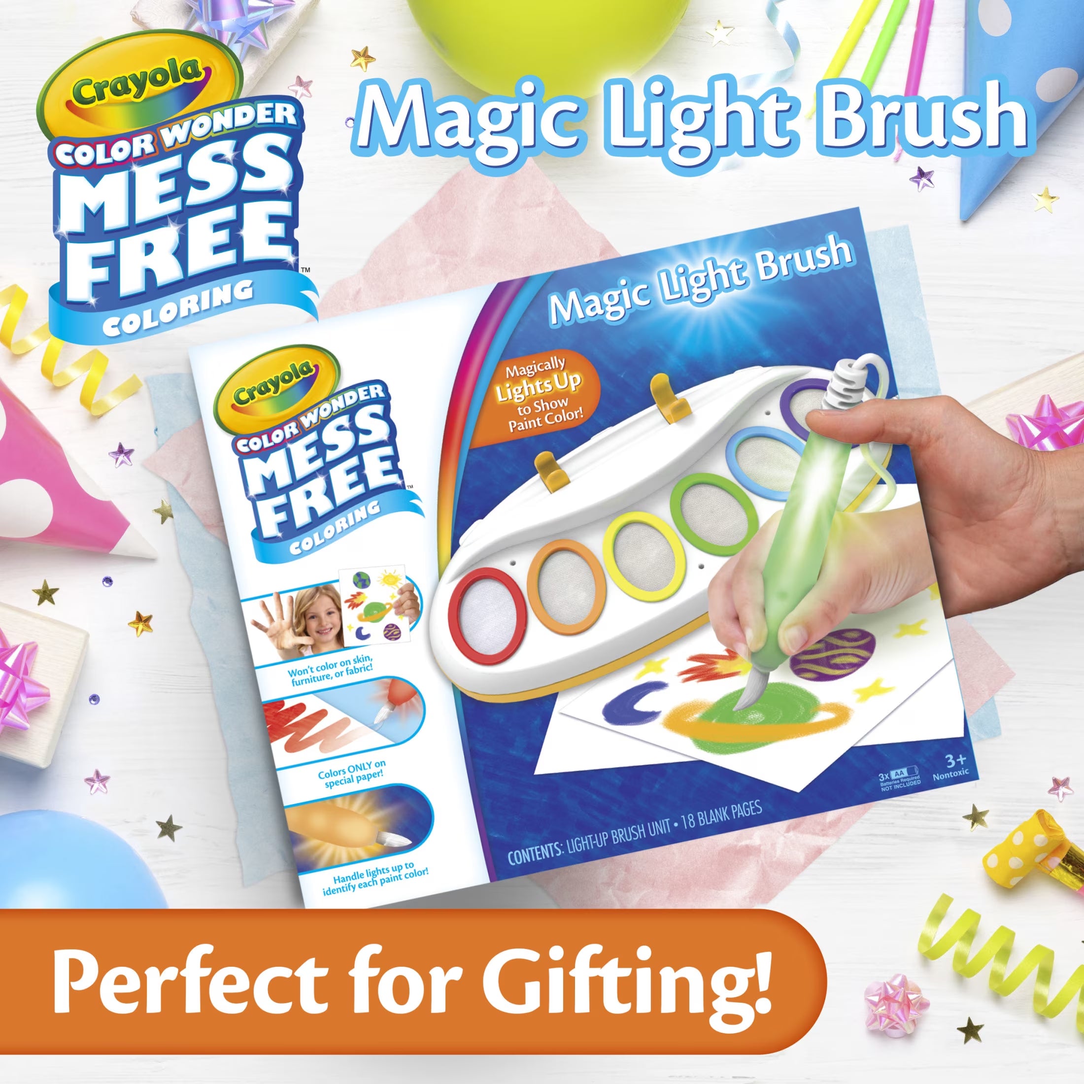 Color Wonder Magic Light Brush, Mess Free Kids Painting Set, Preschool Supplies, Toddler Activities, Educational Toys, Holiday & Christmas Gifts for Ages 3+