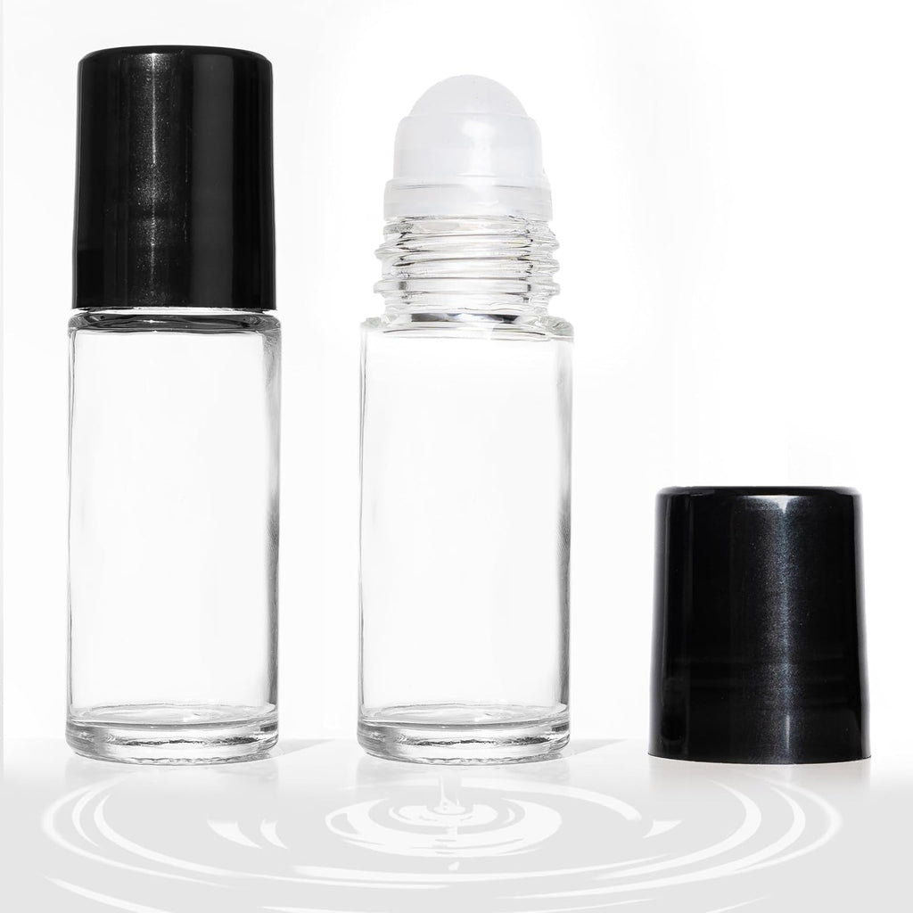 2 PCS Empty Glass Roller Bottles Plastic Roller Ball ，Deodorant Roll on Bottles for Essential Oils, Perfume, Cosmetics （30Ml ） (2Pcs Round)