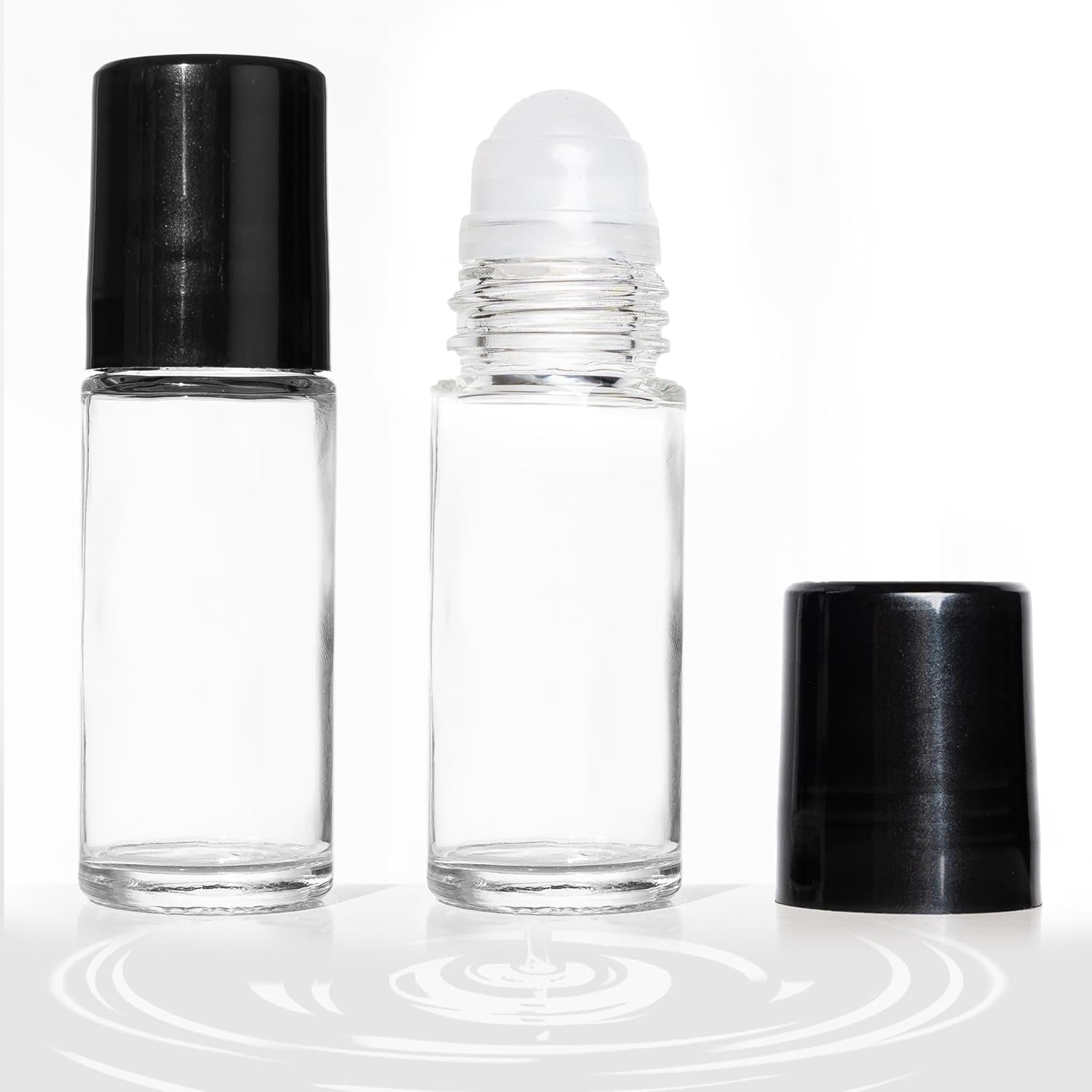 2 PCS Empty Glass Roller Bottles Plastic Roller Ball ，Deodorant Roll on Bottles for Essential Oils, Perfume, Cosmetics （30Ml ） (2Pcs Round)