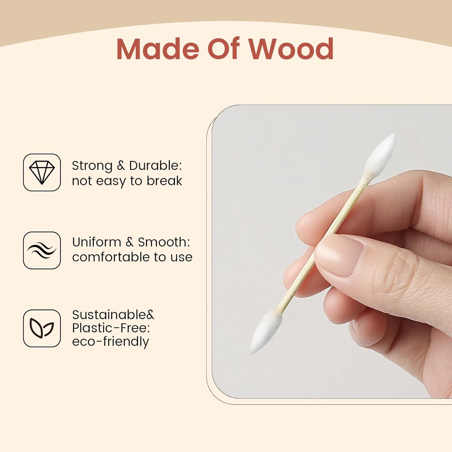 Pointed Cotton Swabs 600 Count with Paper Box, Double Precision Tips with Bamboo Sticks, Pointy Cotton Buds for Makeup Nail Care and Crafts