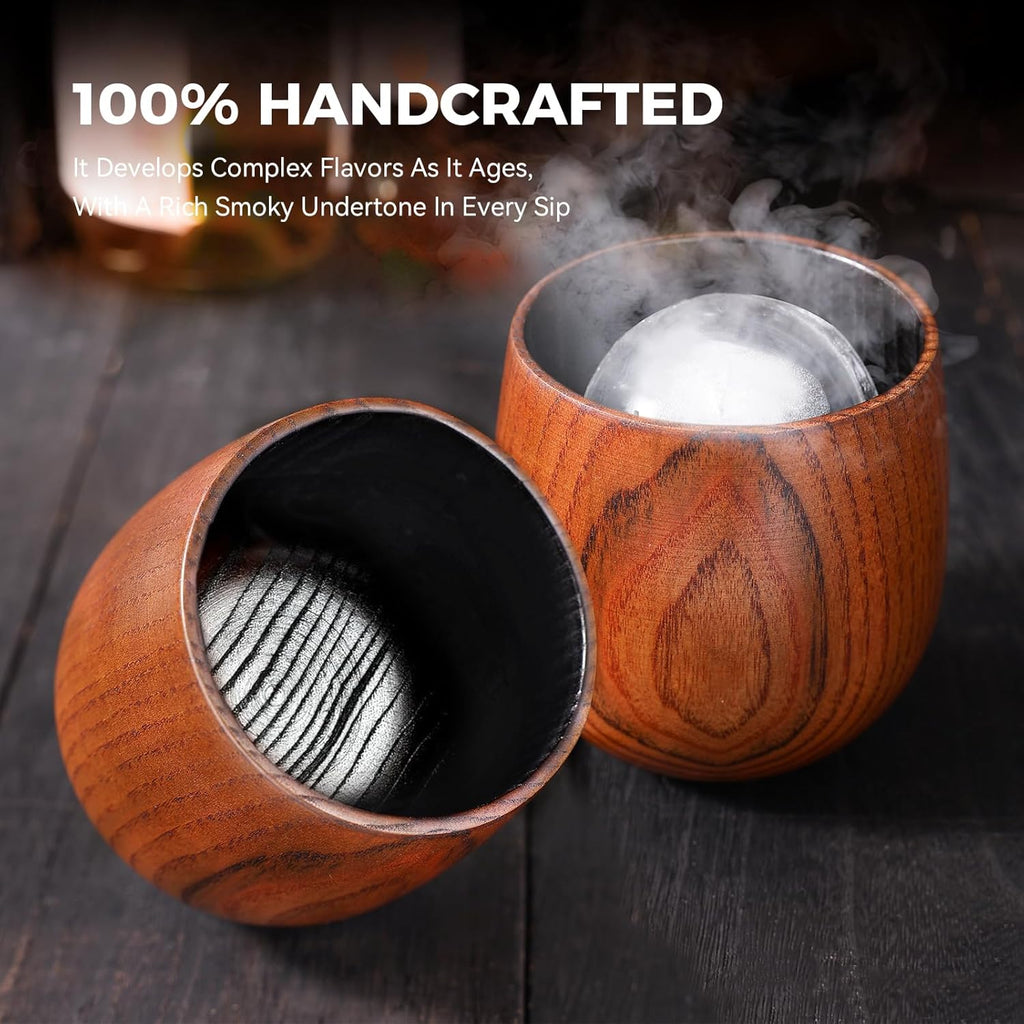 Upgraded Charred Whiskey Glasses Sets, Bourbon Drinking Glass, Bourbon Gifts for Men, Finished Wooden Old Fashioned Glass, Great Whiskey Gifts for Men, Dad, or Brother (2 Pack)