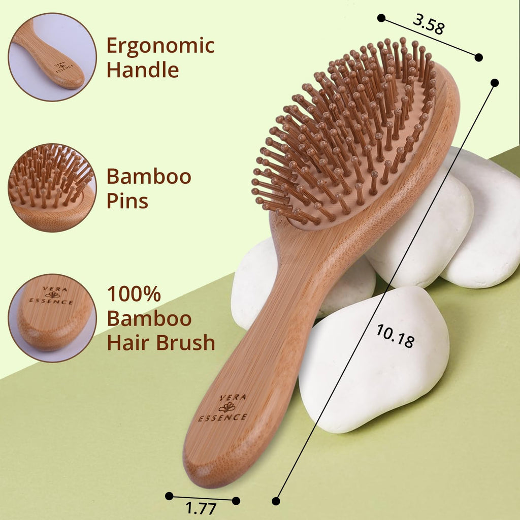 Bamboo Hair Brush for Women & Men, Wooden Paddle Brush with Rounded Bamboo Pins for Detangling, Scalp Massage & Healthy Hair Support, Ideal for Thick, Thin, Curly, Wet & Dry Hair
