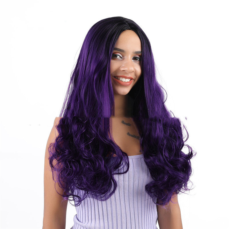 Gradient Color Two-Color Gradient Big Wave Black Purple Middle Part