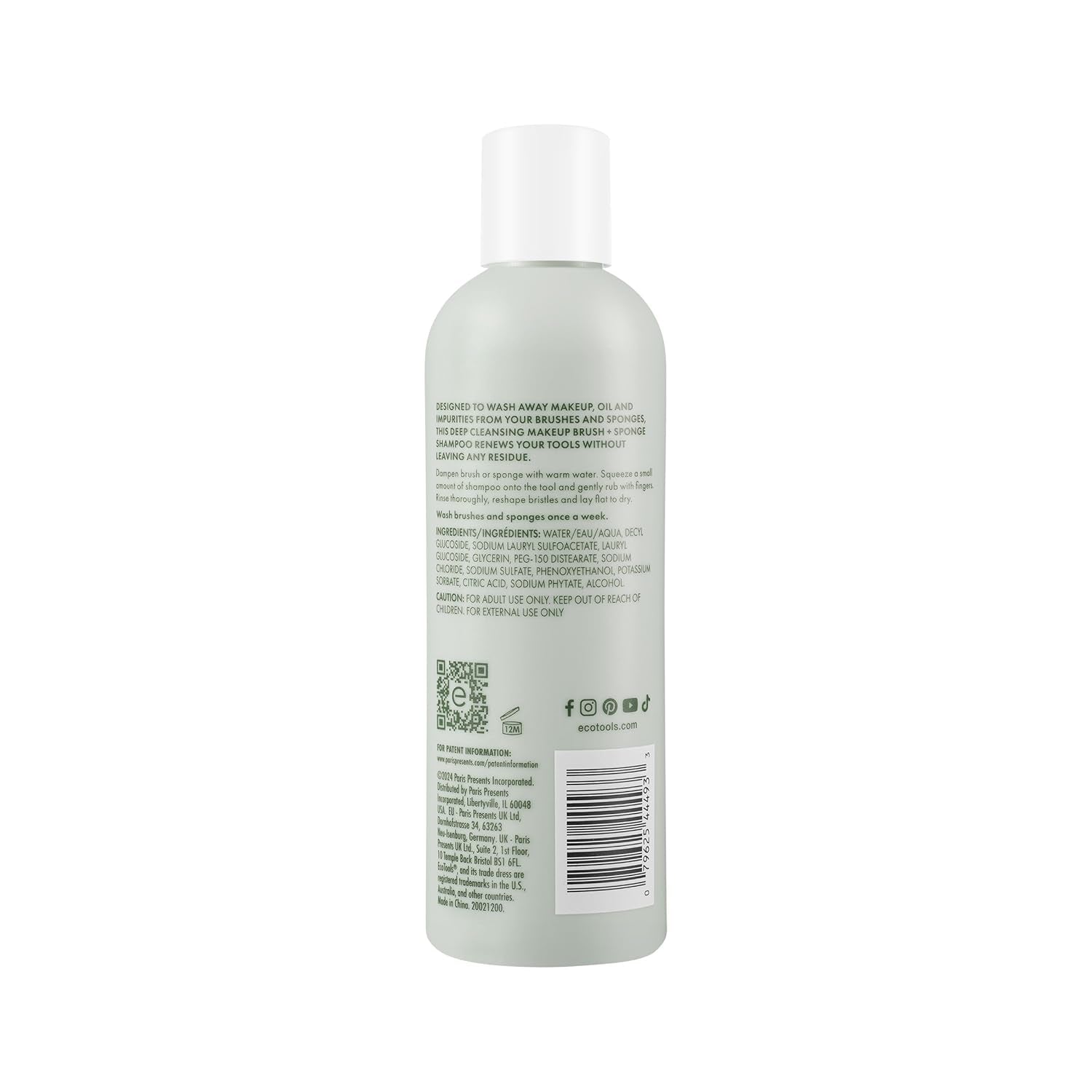 Makeup Brush + Sponge Shampoo, Cleanses Makeup & Impurities from Tools, Sponges, & Puffs, Fragrance-Free Cleanser, No Harsh Chemicals, Vegan, & Cruelty-Free, 8 Fl. Oz./236 Ml. Bottle