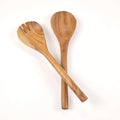 The Fine Living Co. Acacia Salad Servers 11 Inches Wooden Spoon Handcrafted Kitchen Utensils for Mixing Tossing Cooking (2 Piece Set Natural)