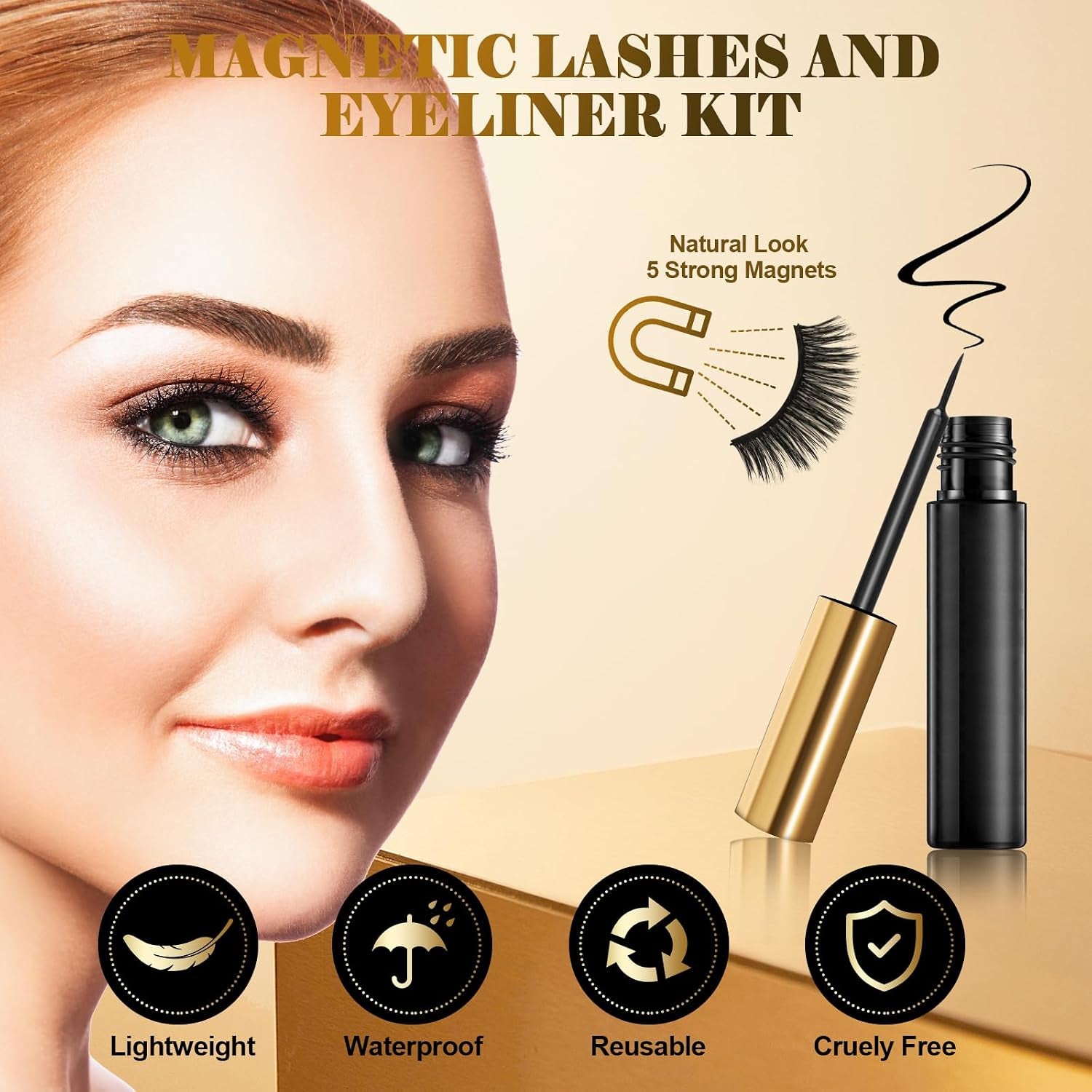 Magnetic Eyelashes Kit - 10 Pairs Lightweight 3D Natural Look Magnetic Lashes with Eyeliner & Tweezers, Reusable Mink False Eyelashes, Sweatproof, No Glue Needed, Easy to Apply (10Pairs)