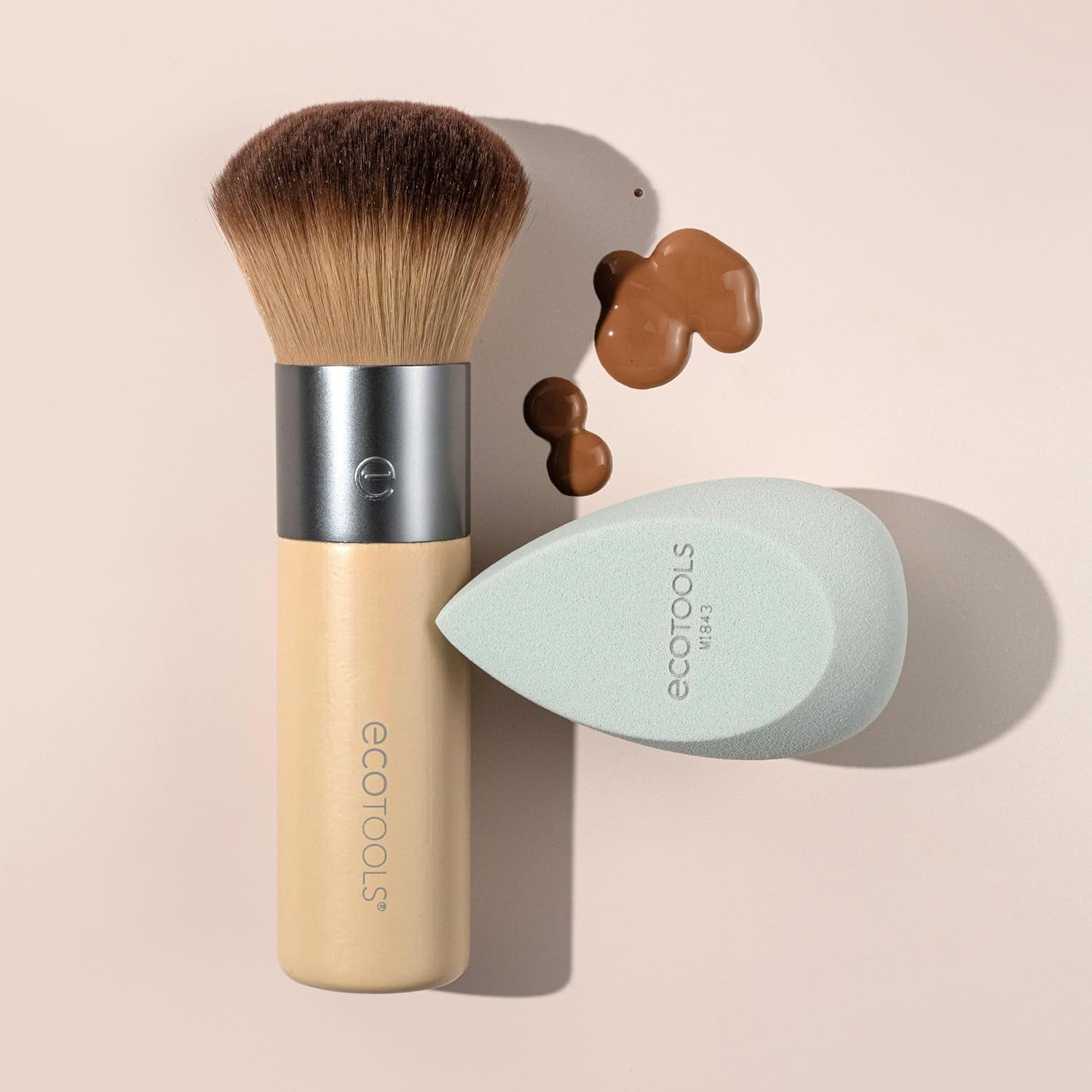 Blend + Blur Makeup Brush and Sponge Duo, Makeup Blender Sponge & Foundation Brush, for Liquid & Cream Makeup, Cloud Skin, Eco Friendly, Latex-Free, Cruelty Free, & Vegan, 2 Piece Set