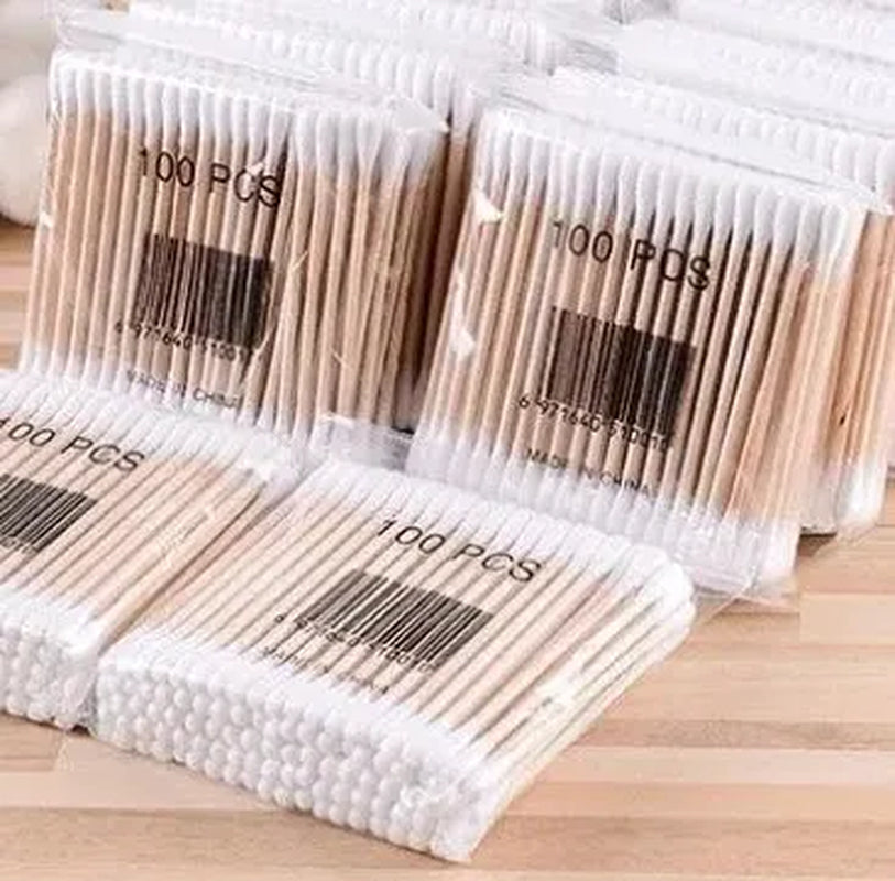 500 Count Cotton Swabs, Natural Double round Strong Wooden Cotton Tip Sticks Buds for Ears, Cruelty-Free Ear Swabs