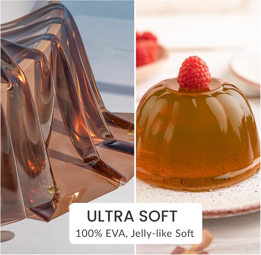Premium EVA Shower Curtain Amber, Luxury Shower Curtain Clear Brown Jelly-Like Soft, Waterproof Clear Brown Shower Liner with 3 Weighted Stones and 12 Grommets, Recyclable Packaging