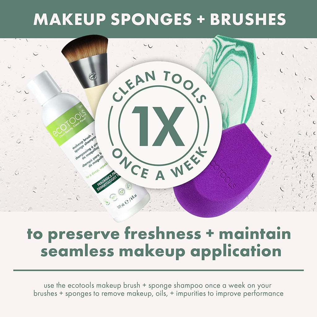 Blend + Blur Makeup Brush and Sponge Duo, Makeup Blender Sponge & Foundation Brush, for Liquid & Cream Makeup, Cloud Skin, Eco Friendly, Latex-Free, Cruelty Free, & Vegan, 2 Piece Set