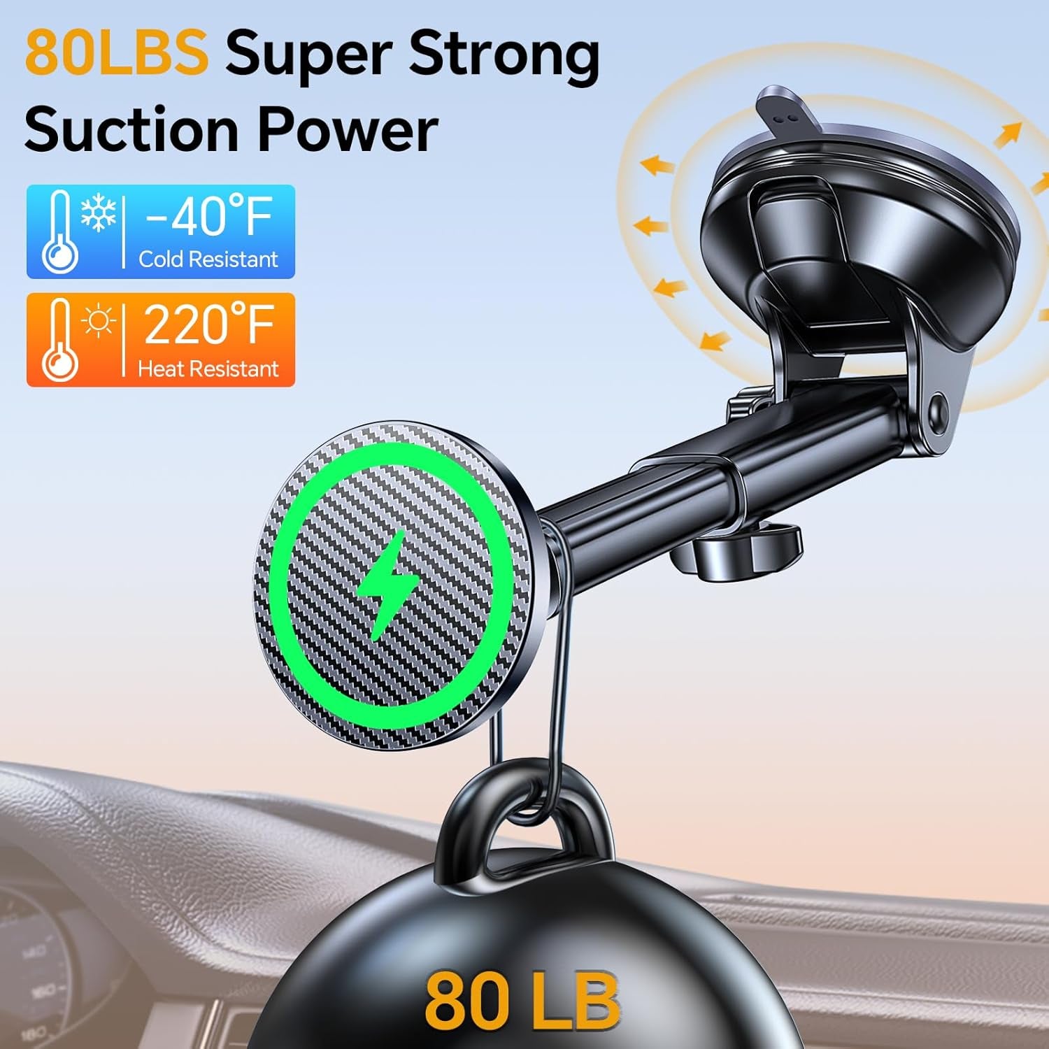 for Magsafe Car Mount Charger【Ultra Magnet】 Magnetic Phone Holders for Your Car Charger【Windshield+Vent+Dash】 Magnetic Wireless Car Phone Holder Charger Car Mount for Iphone 17 (Carbon Fiber)