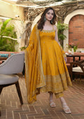 Yellow Embroiered Silk Anarkali set